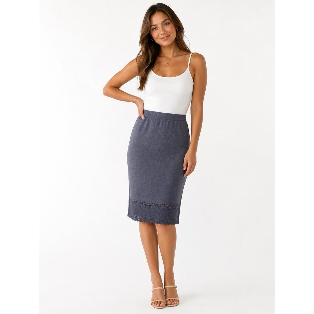 St John Santana Knit Skirt Pencil Straight Gray Crochet Wool Blend S Vintage